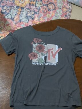 MTV Dark Gray Tee with Pink Floral Logo